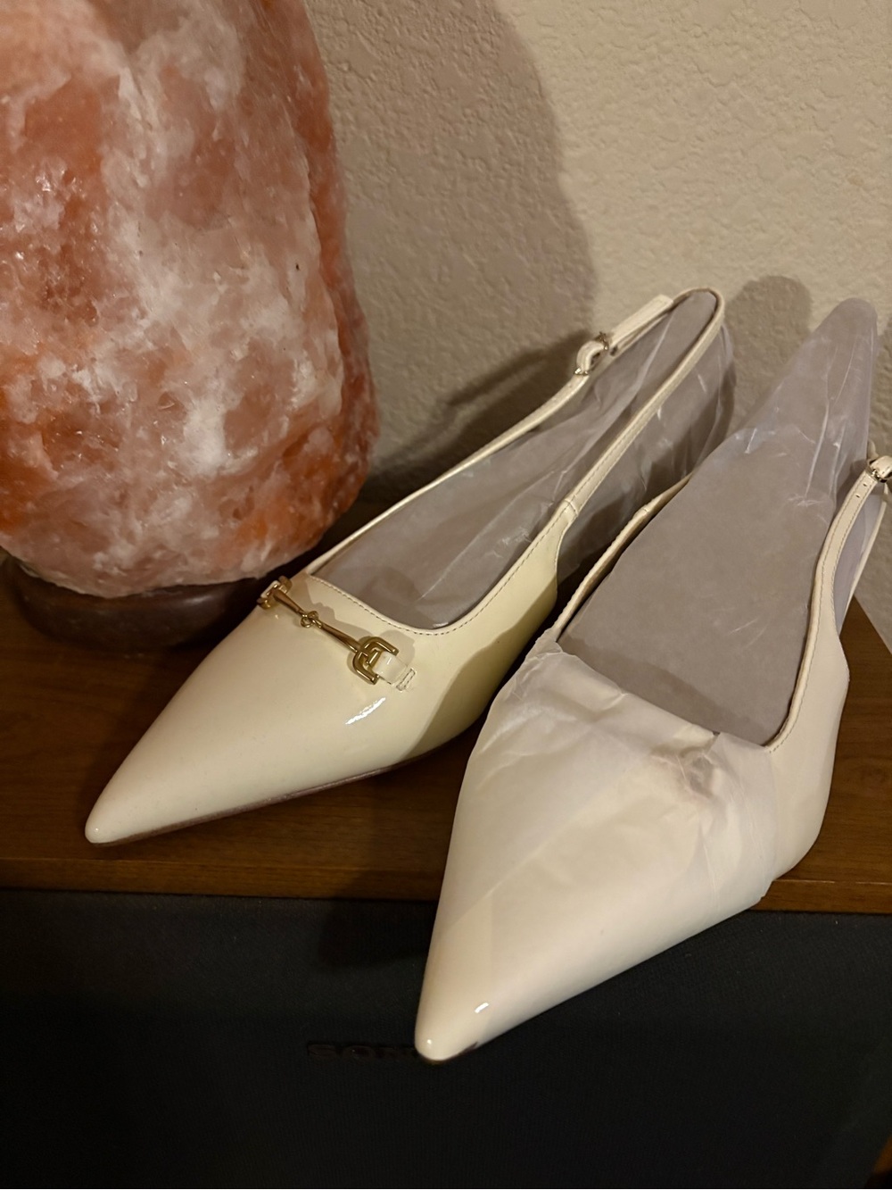 Sam Edelman Pointed Patent Slingback Farrah Pumps in Cream